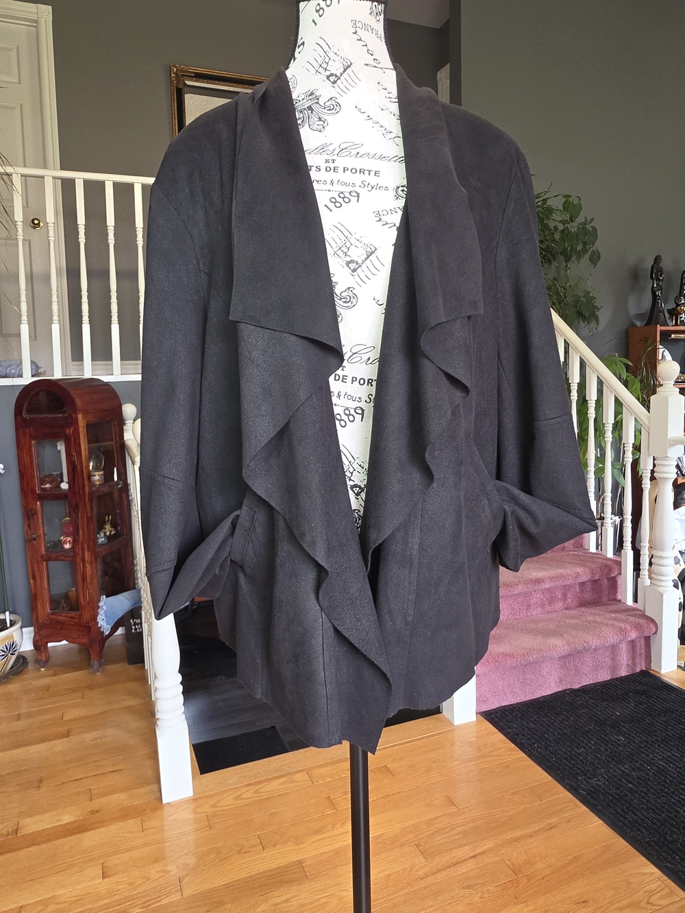le Chateau Black Draped Waterfall Open-Front Jacket